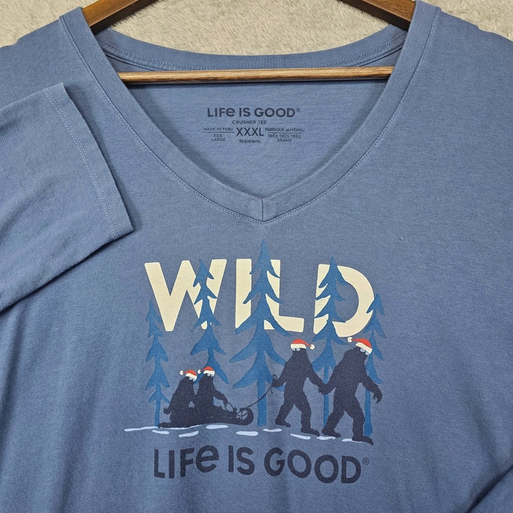 Life is Good Womens 3XL Crusher Tee Long Sleeve‎ "WILD" Bigfoot Sasquatch Winter